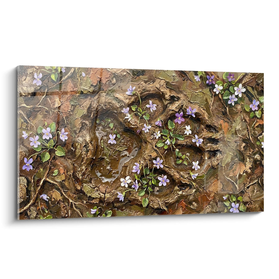 Tableau Fleurs Violettes sur Feuilles d'Automne - Symphonie Naturelle - Edition Akita Inu