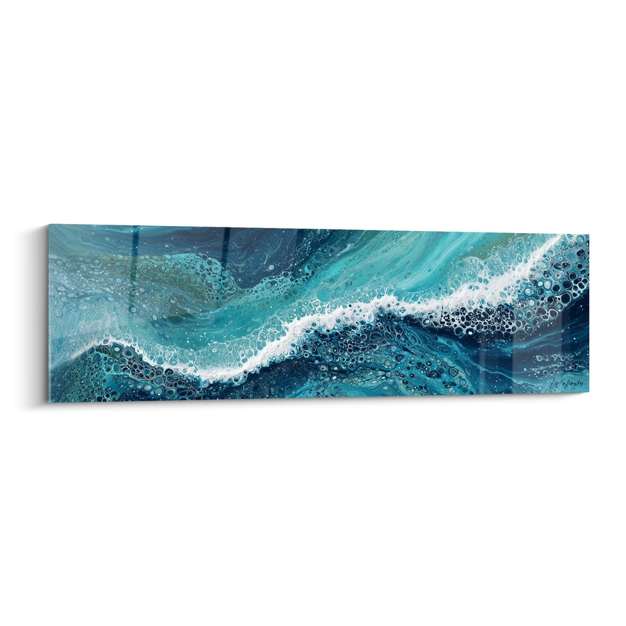 Tableau Flots Turquoise et Mouvements Océaniques avec Bulles Cristallines - Harmonie Aquatique - Edition Feng shui Nord Eau