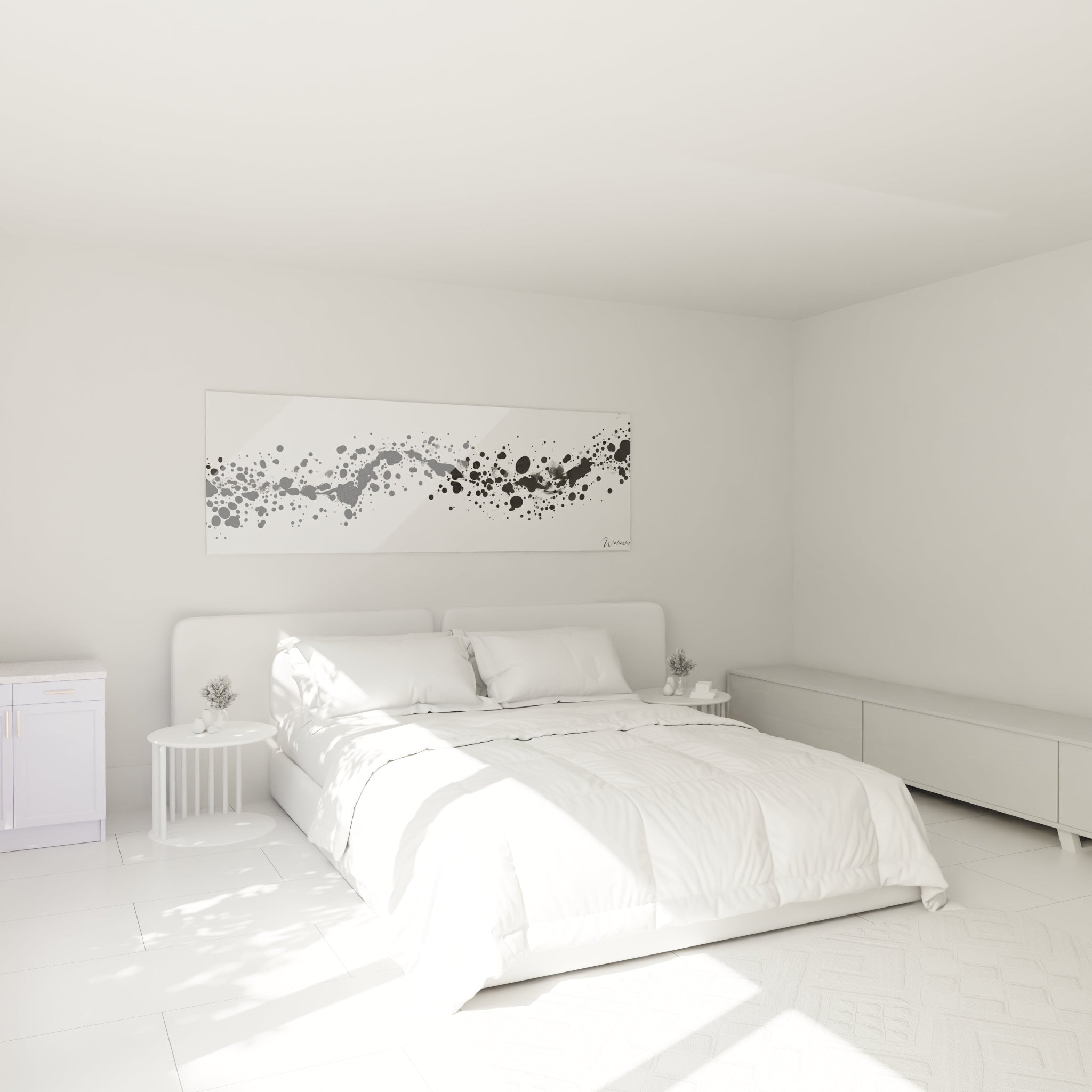 Tableau tacheté noir et blanc de Walensky pour une décoration moderne dans une chambre lumineuse