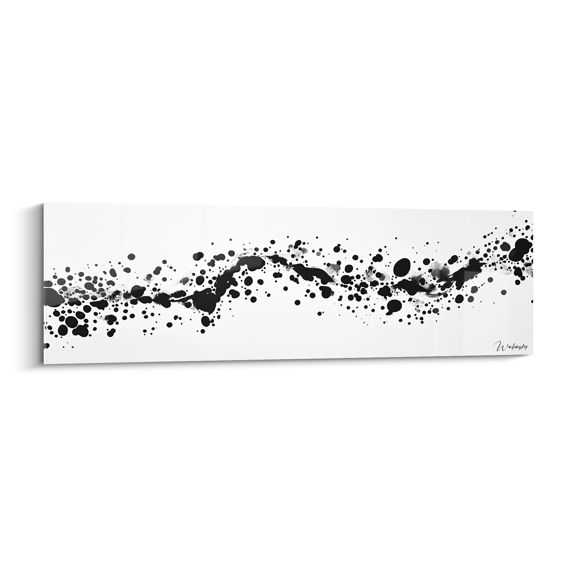 Tableau tacheté noir et blanc de Walensky avec motifs abstraits et éclaboussures artistiques