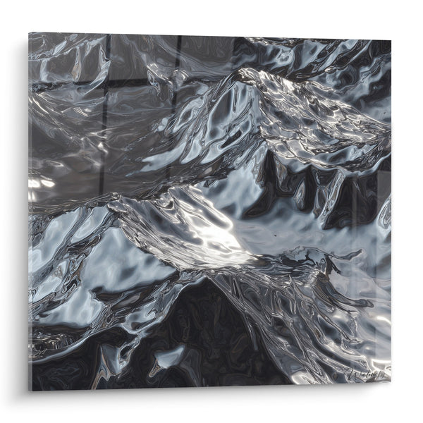 Metaalvloeistof Schilderij Zilver en Zwart - Vloeiende Golven - Feng Shui West Metaal Editie