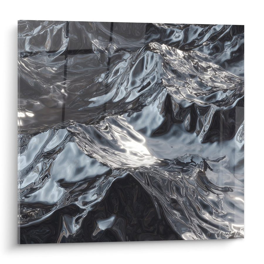 Tableau Fluides Métalliques Argentés et Noirs - Ondulations Liquides - Edition Feng shui Ouest Métal
