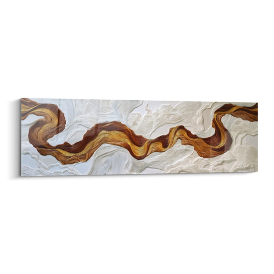 Tableau décoratif flux dorés ambrés serpentins sur fond blanc gris - art abstrait contemporain feng shui centre terre