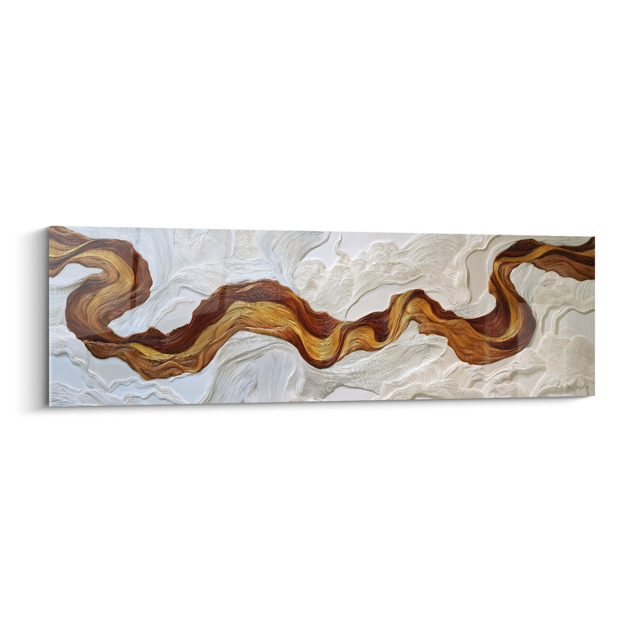 Tableau Flux Dorés et Ambrés sur Nuances Blanches et Grises - Rivière Dorée - Edition Feng shui Centre Terre