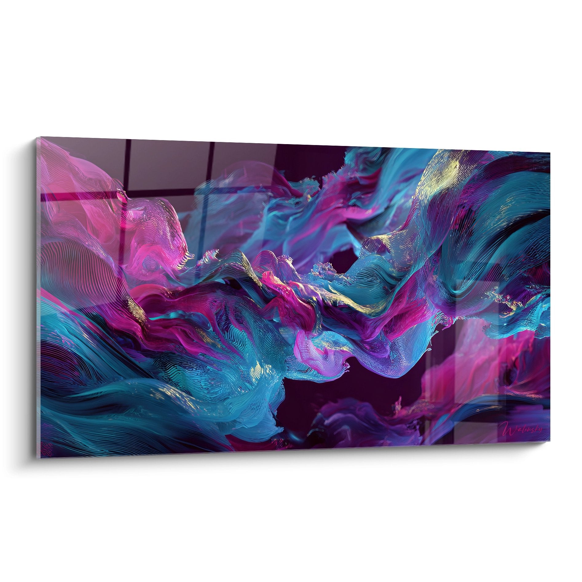 Tableau mural flux énergétiques colorés style futurisme abstrait aux tons turquoise rose violet