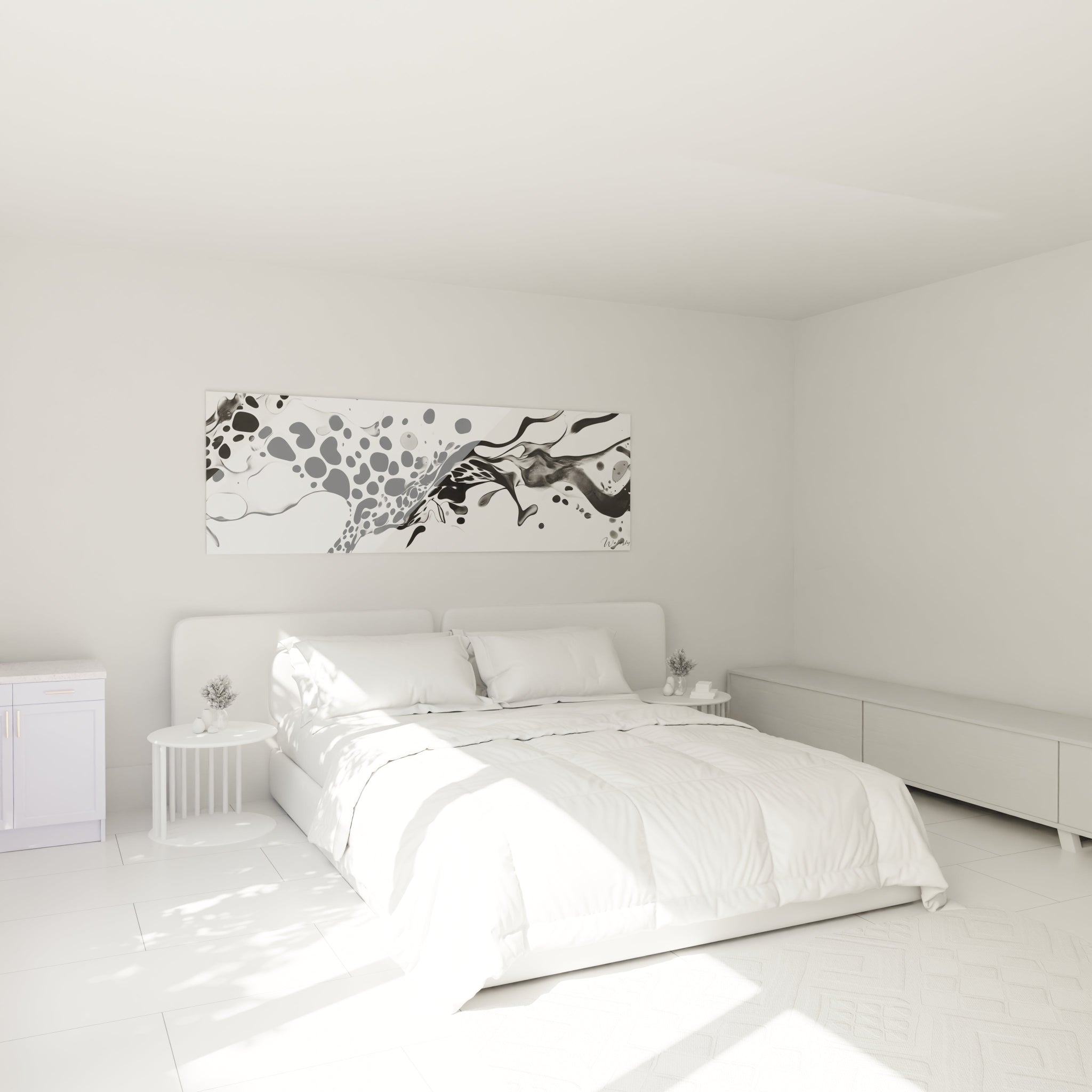 Tableau tacheté noir et blanc de Walensky, parfait pour décorer une chambre moderne et lumineuse