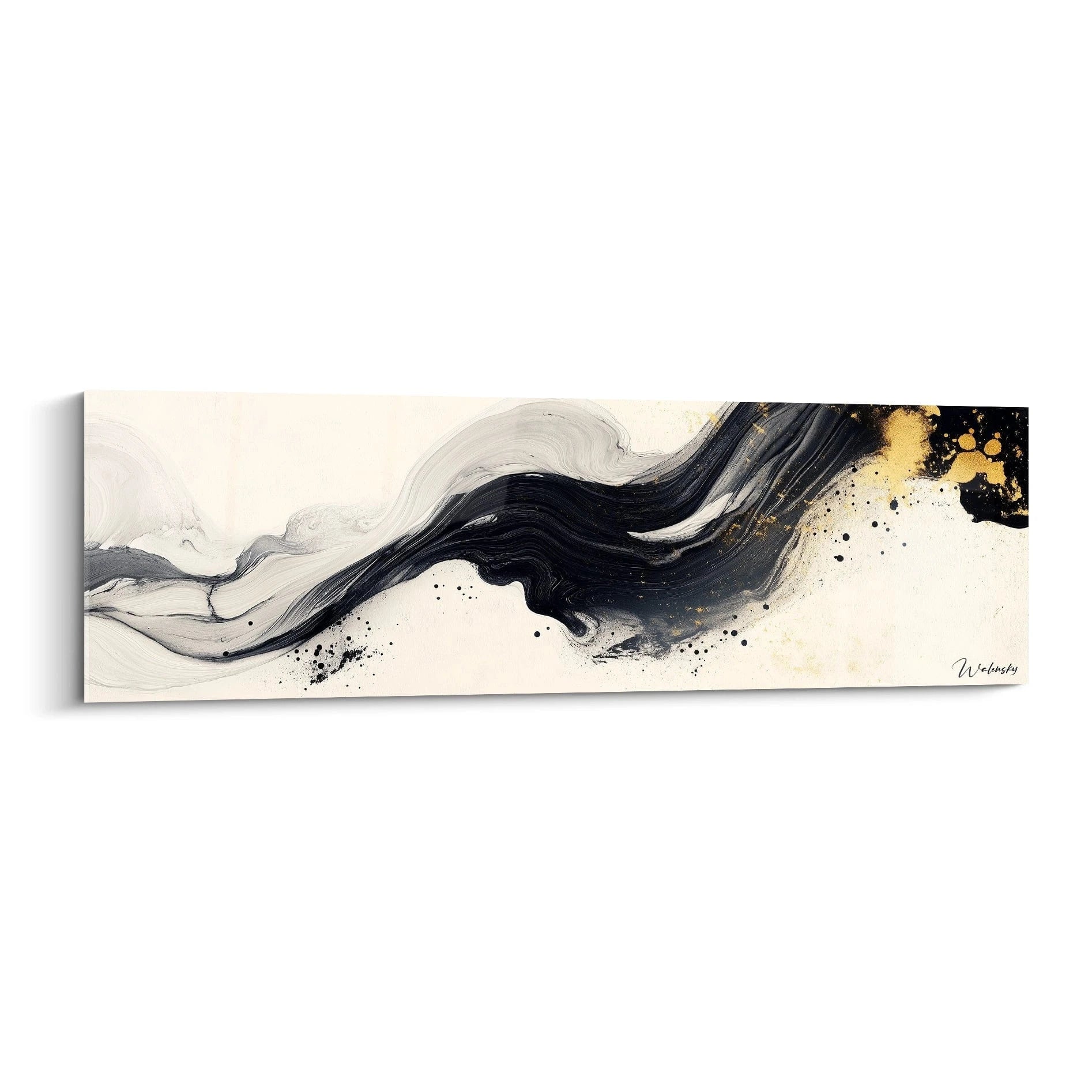 Tableau minimaliste abstrait en noir et or de Walensky, ajoutant une touche moderne à votre décoration intérieure