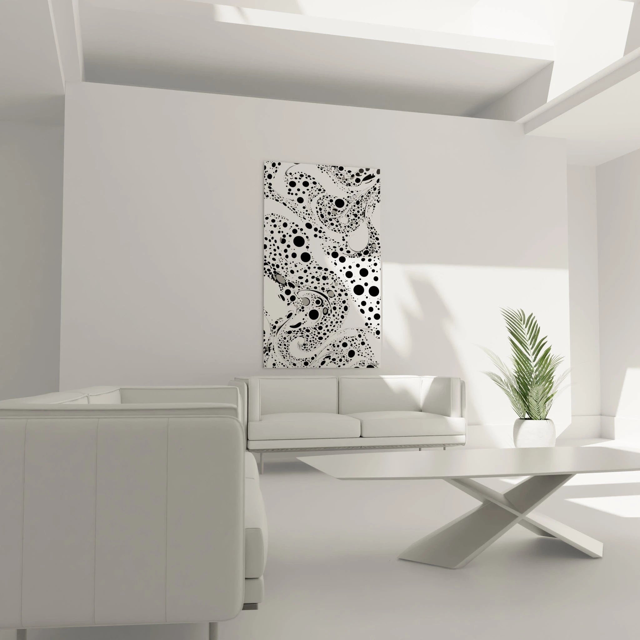 Tableau tacheté noir et blanc de Walensky, idéal pour décorer un salon moderne