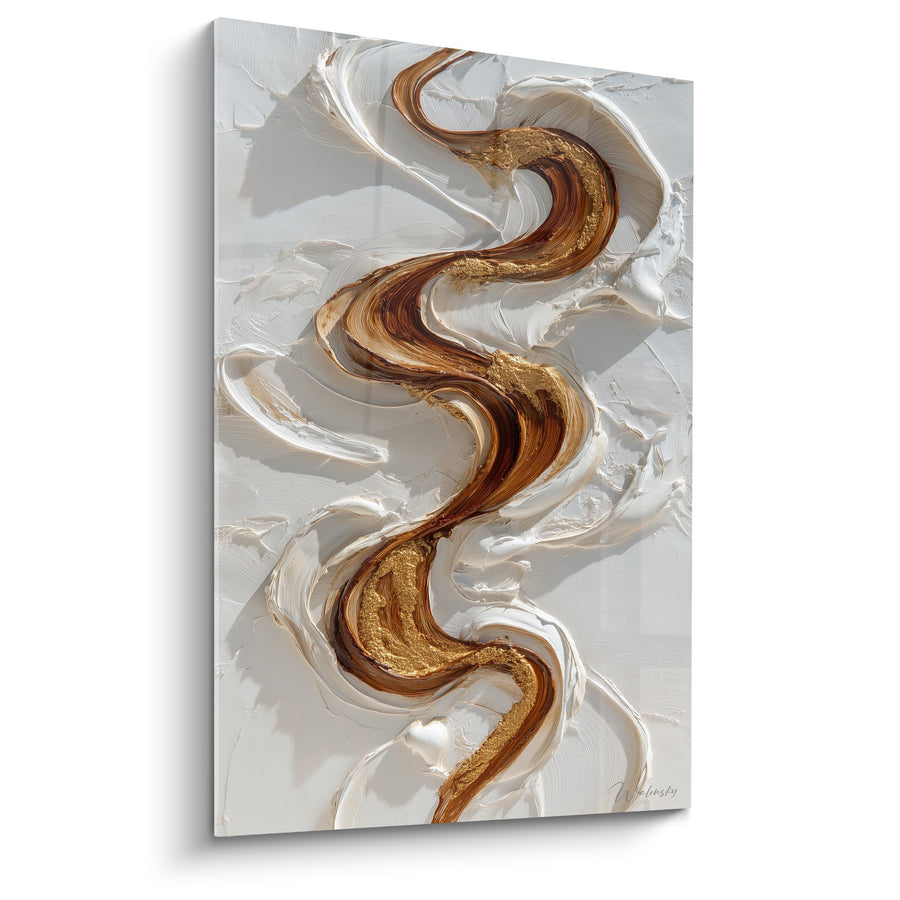 Tableau Flux Serpentins Dorés et Blancs - Mouvement Fluide - Edition Feng shui Centre Terre