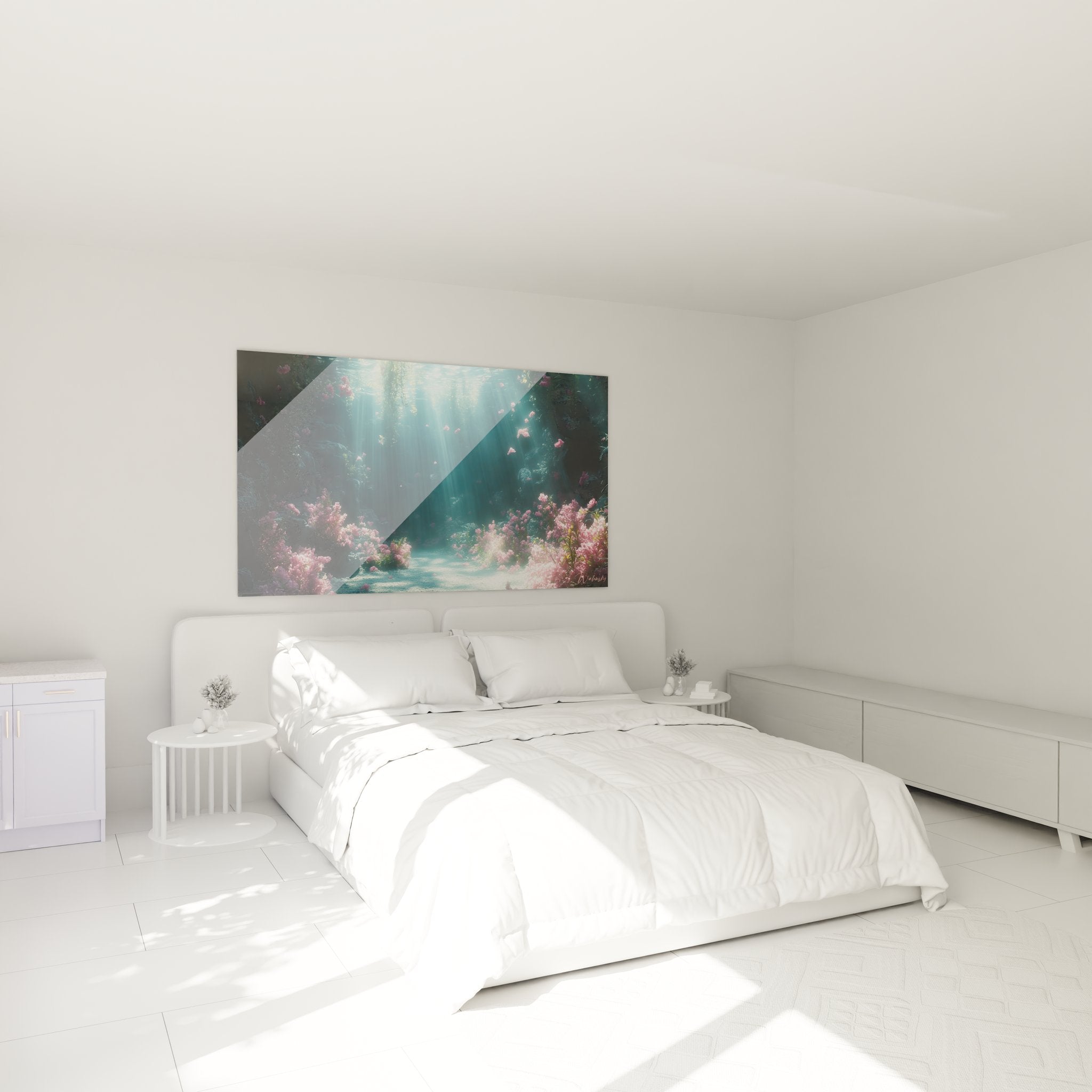 Tableau fonds marins jardin aquatique installé dans chambre moderne avec décoration marine élégante