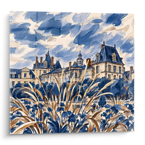 Tableau Château bleu et doré aux hautes herbes - Songe royal - Edition Fontainebleau Île-de-France