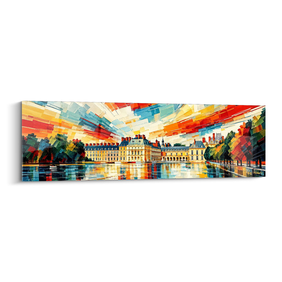 Tableau Château doré aux reflets d'étang éclatants - Éblouissement royal - Edition Fontainebleau Île-de-France
