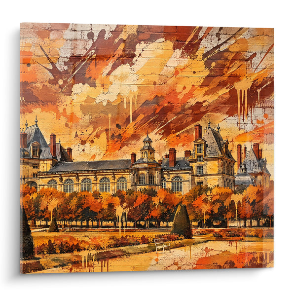 Painting Orange and Gold Castle with Slate Roofs - Golden Fire - Fontainebleau Edition Ile-de-France