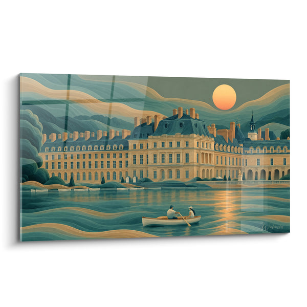 Tableau Château doré aux vagues turquoise ondulantes - Balade au couchant - Edition Fontainebleau Île-de-France