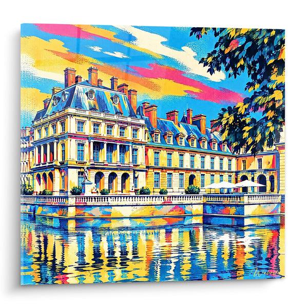 Tableau Château doré aux reflets sur l'étang - Éveil du couchant - Edition Fontainebleau Île-de-France