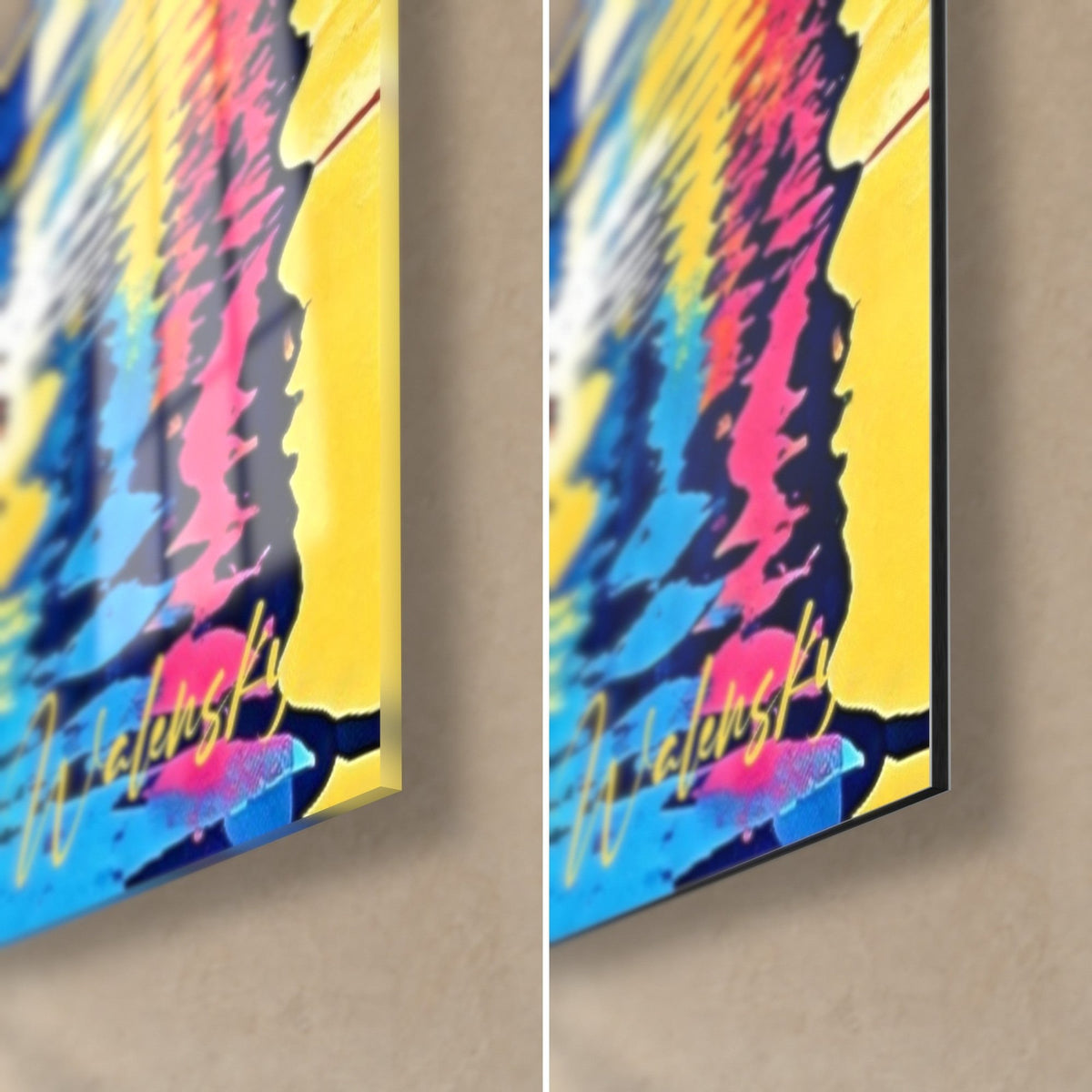 Πίνακας βασιλική κατοικία σε στιλ pop art, κάτω δεξιά γωνία: γυαλιστερό ακρυλικό αριστερά, ματ μαύρο Dibond δεξιά, χρυσή υπογραφή