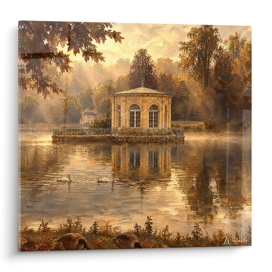 Tableau Pavillon doré sur étang brumeux - Brume automnale - Edition Fontainebleau Île-de-France