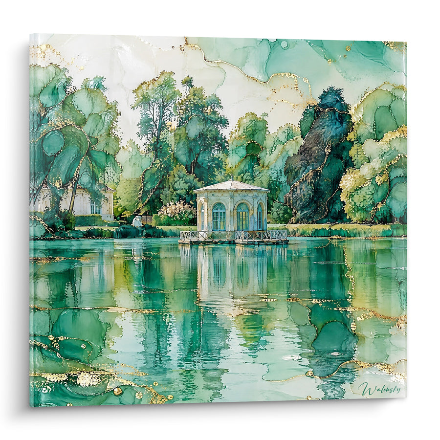 Tableau Pavillon de l'étang aux reflets dorés - Sérénité au bord de l'eau - Edition Fontainebleau Île-de-France