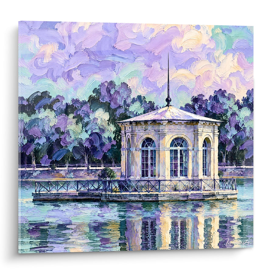 Tableau Pavillon de l'étang aux carpes mauve et doré - Rêverie lacustre - Edition Fontainebleau Île-de-France