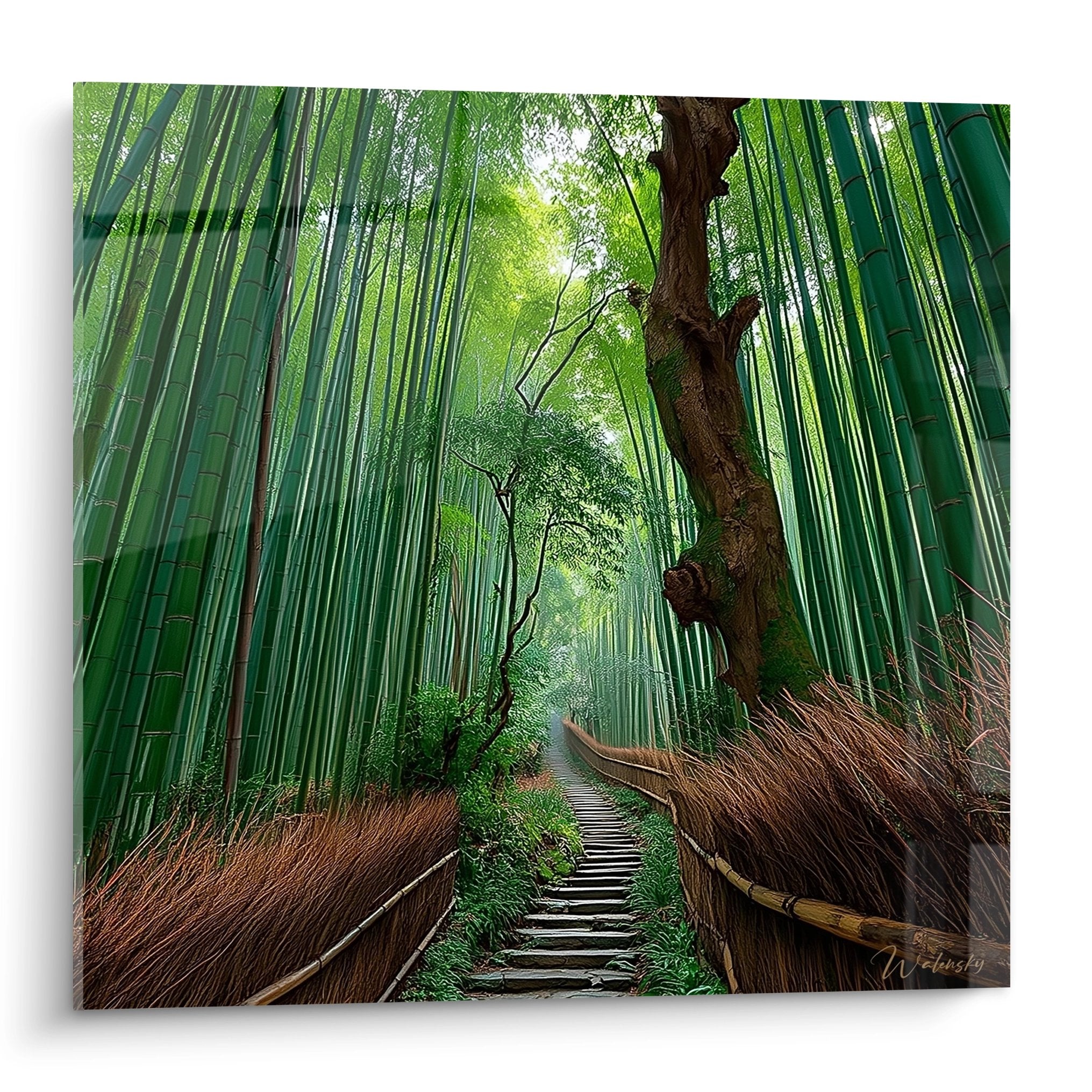 Tableau mural forêt bambous sentier bois mystique décoration zen nature