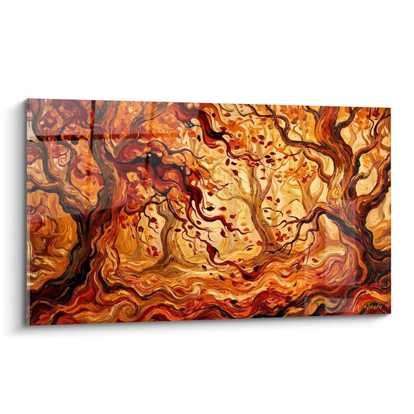 Tableau Arbres tourbillonnants aux teintes ambre et rouille - Tourbillon automnal - Edition Forêt