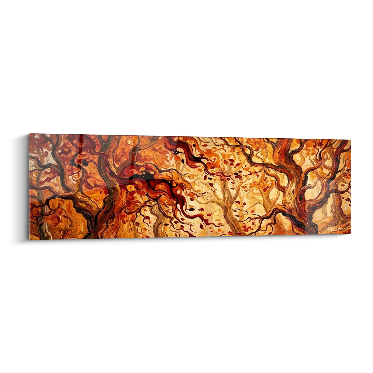 Branches entrelacées orange et brun formant un tableau Forêt automnale flamboyante