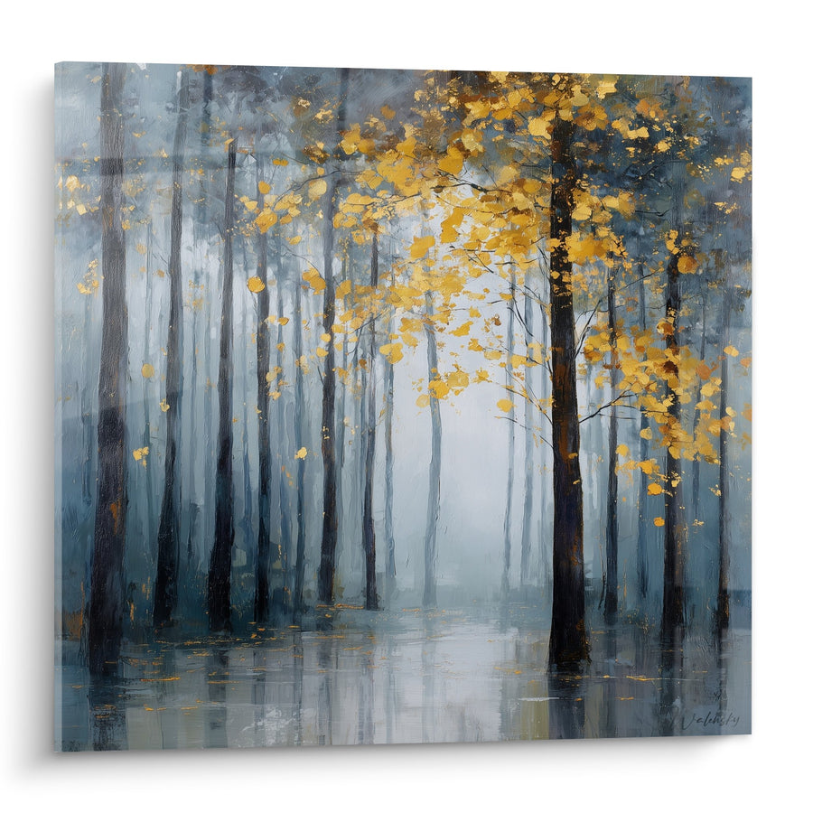 Tableau Forêt Brumeuse aux Reflets Dorés - Sérénité Aquatique - Edition Feng shui Est Bois