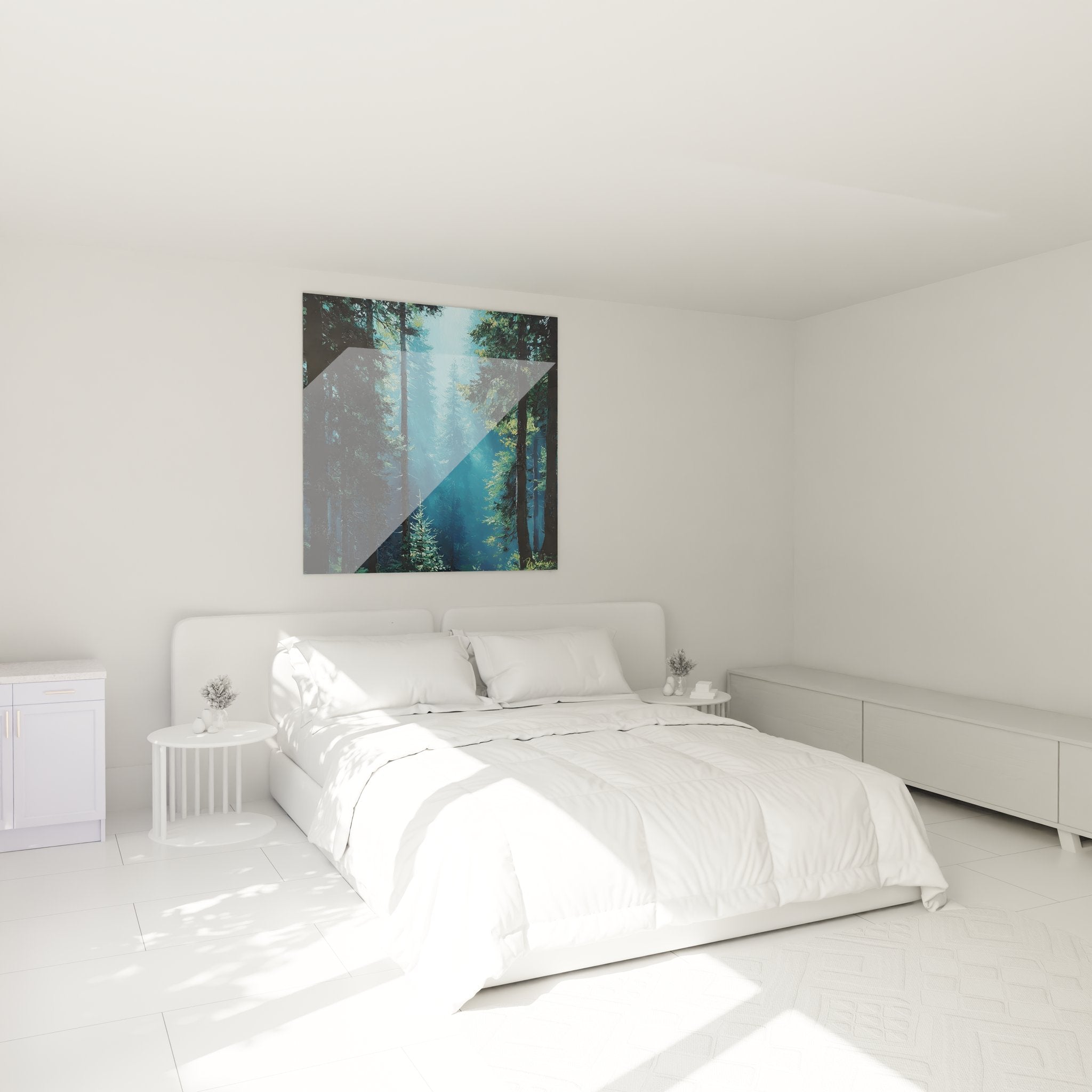 Tableau forêt conifères ambiance chambre décoration murale nature zen lumière apaisante