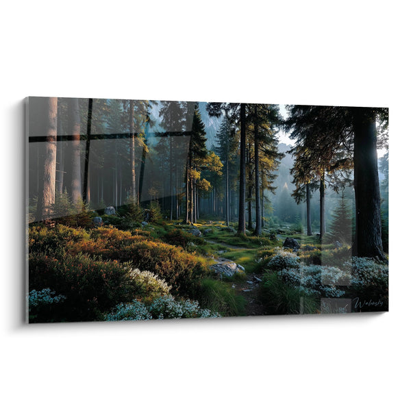 Tableau Forêt de Conifères Mystérieuse - Lumière Dorée - édition Forêt