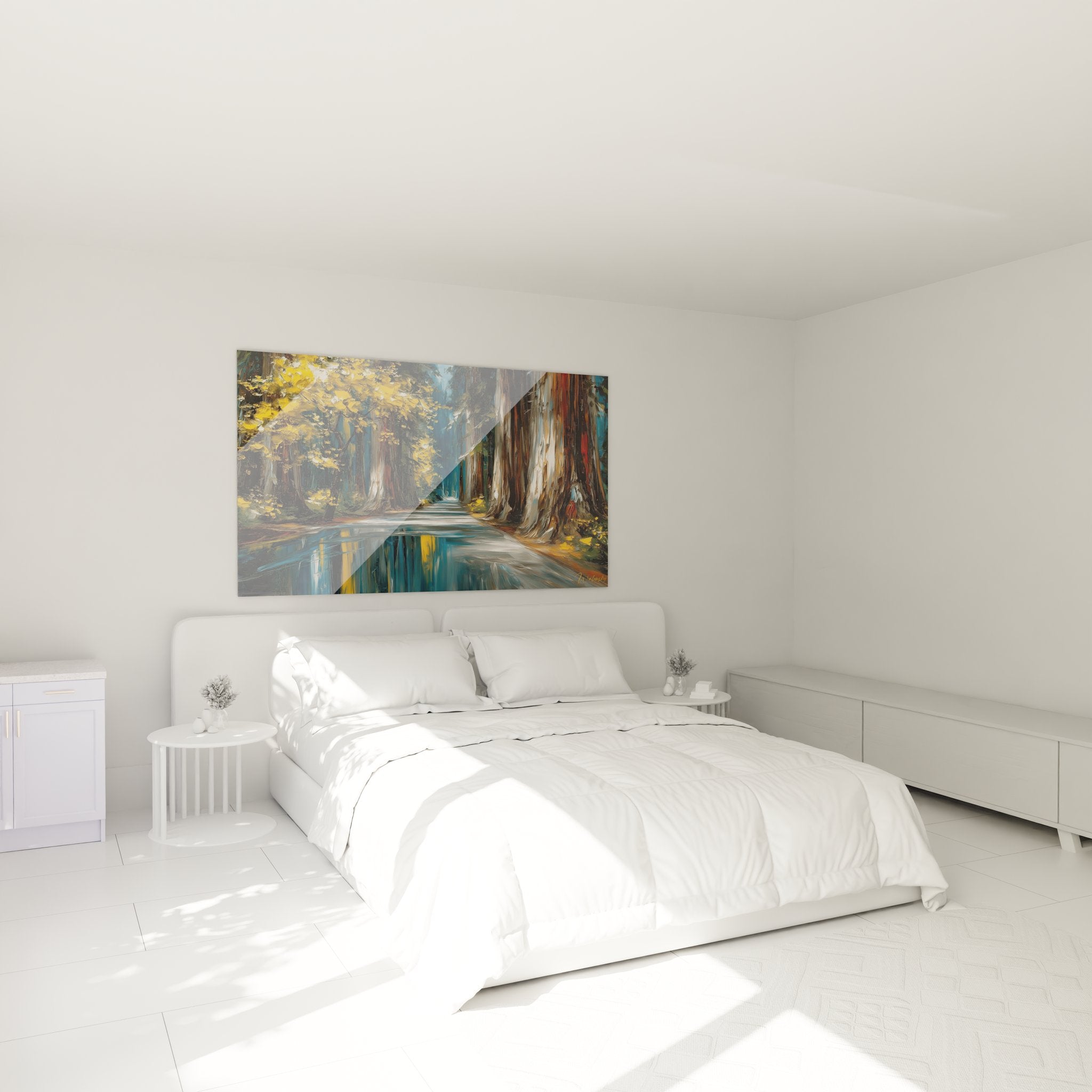 Tableau allée forestière en décoration chambre, ambiance nature sereine et apaisante