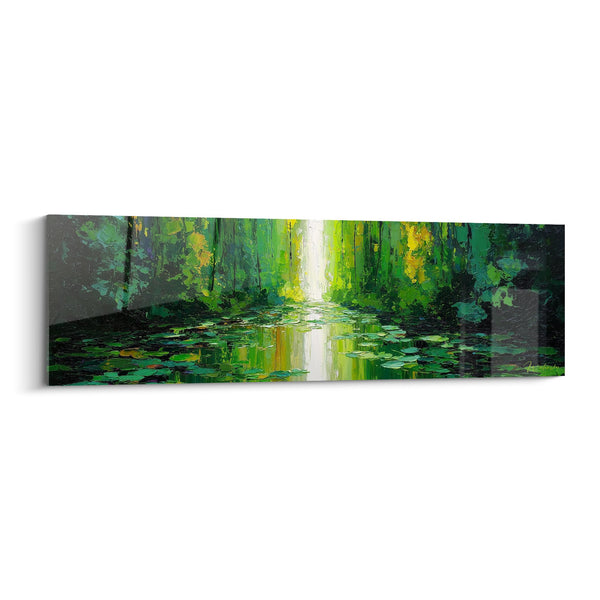Cuadro Bosque Esmeralda con Reflejos Dorados - Cascada de Luz - Edición Feng Shui Este Madera