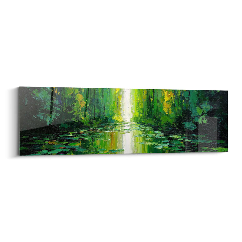 Tableau Forêt Émeraude avec Reflets Dorés - Cascade de Lumière - Edition Feng shui Est Bois