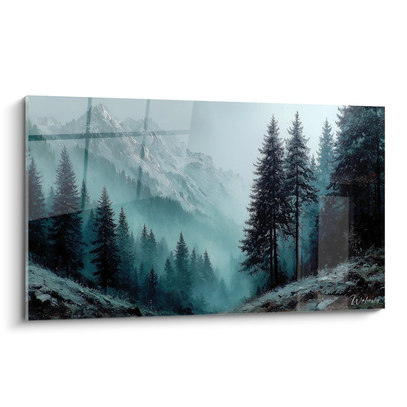 Misty Mountain Landscape Painting - Alpine Majesty - Forest Edition