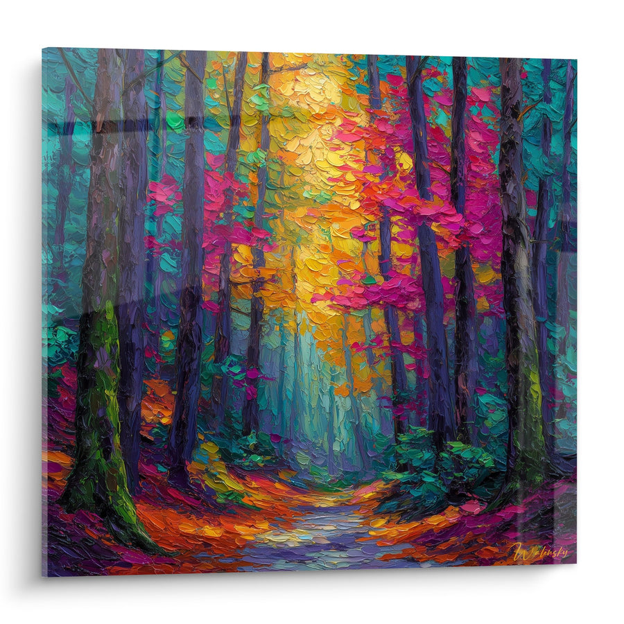 Tableau Forêt Multicolore aux Reflets Violets et Dorés - Symphonie Automnale - Edition Feng shui Sud-Est Bois