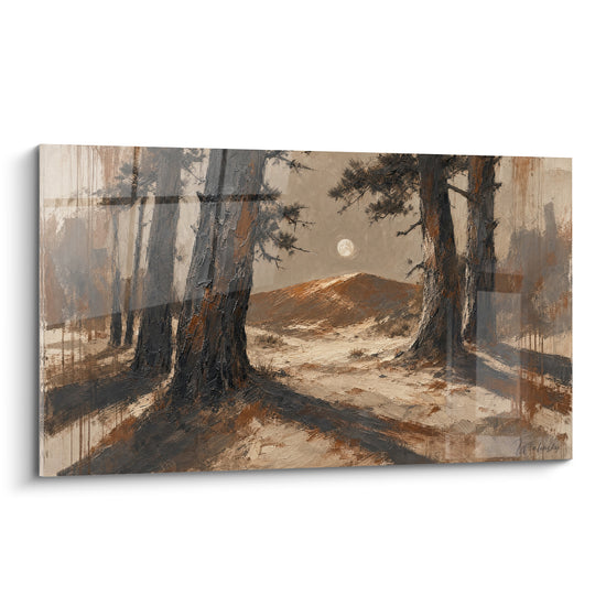 Tableau Pins ocre et anthracite sous lune - Veille sous la lune - Edition Forêt