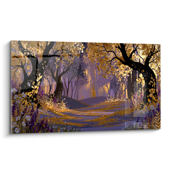Tableau Sentier doré aux arbres violets - Passage enchanté - Edition Forêt