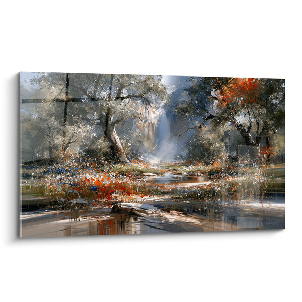 Tableau Sous-bois blanc et orangé au ruisseau - Lumière filtrée - Edition Forêt