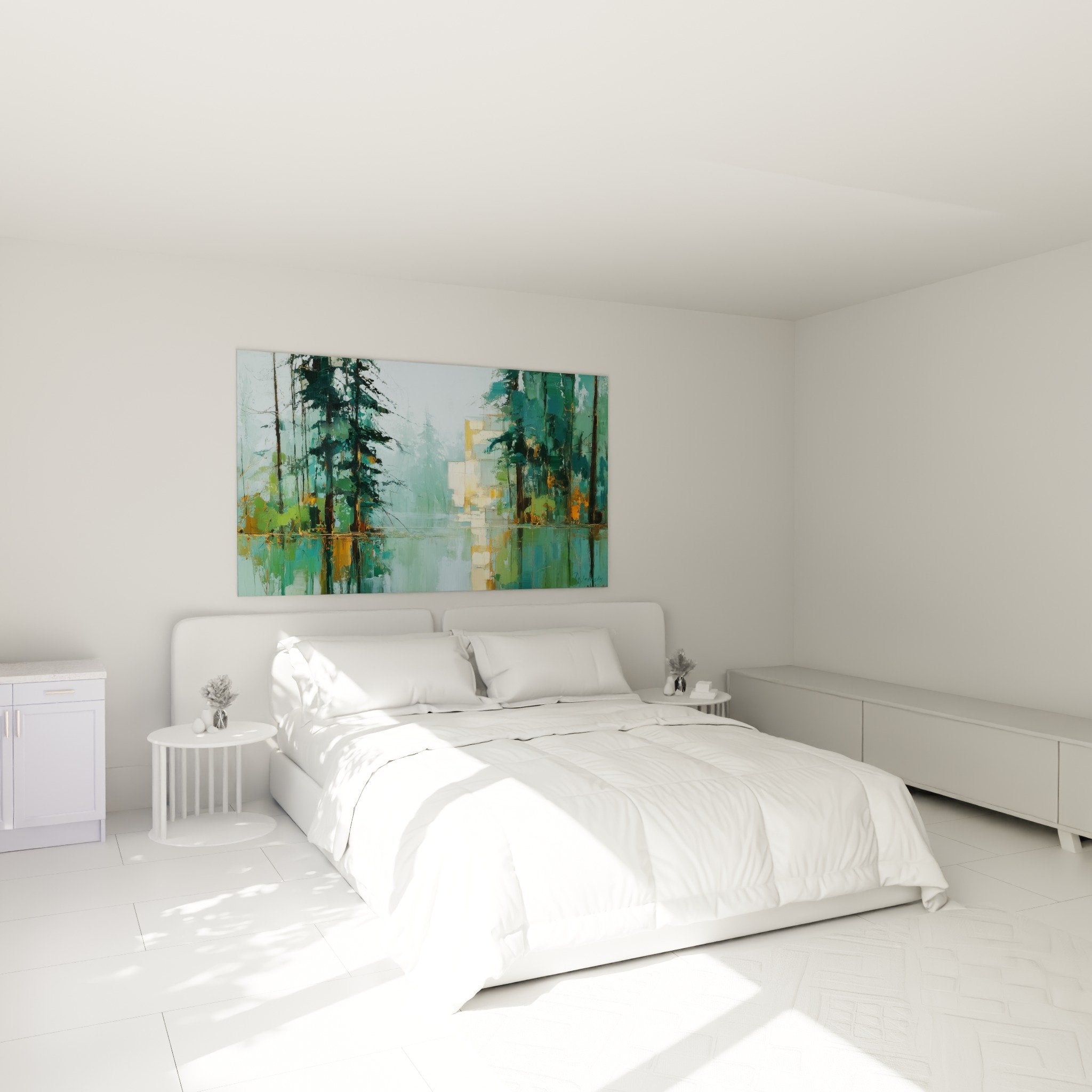 Abstract Forest Painting Green Gold Tones - Feng Shui East Wood