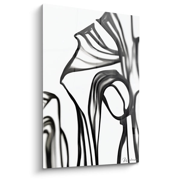 Schilderij vloeiende abstracte vormen - Grafische golvingen - Abstracte zwart-wit editie