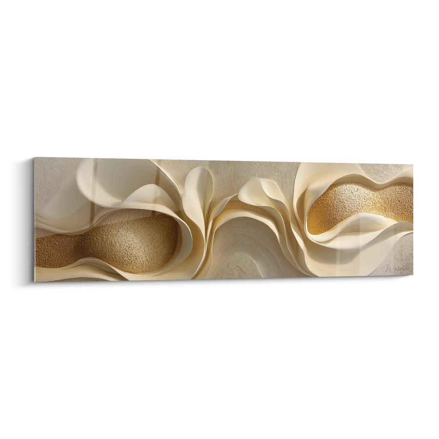 Tableau Formes Fluides Beiges et Dorées aux Ondulations Sculpturales - Harmonie Terrestre - Edition Feng shui Centre Terre