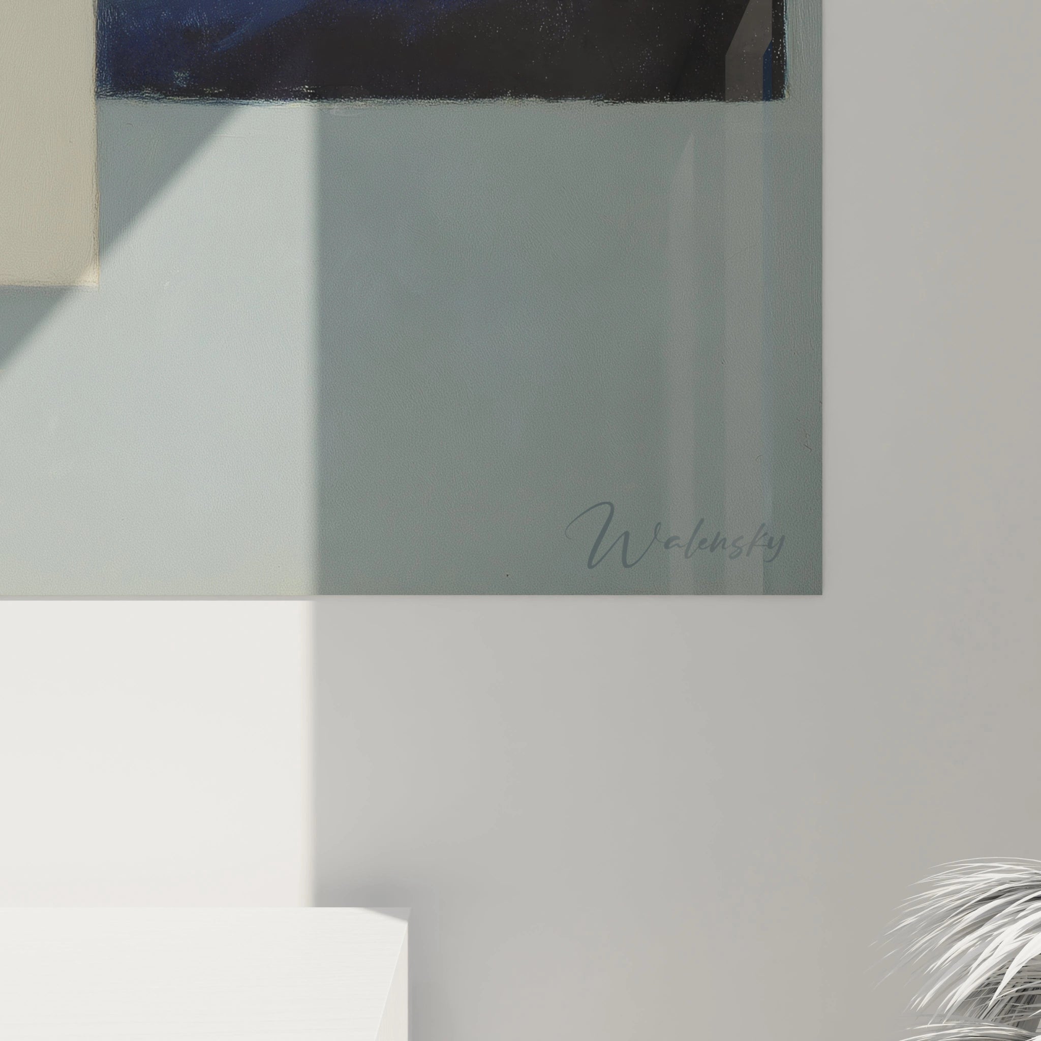 Tableau mural Walensky en tons pastels avec signature composition abstraite et ombres tableau géométrique dadaïsme