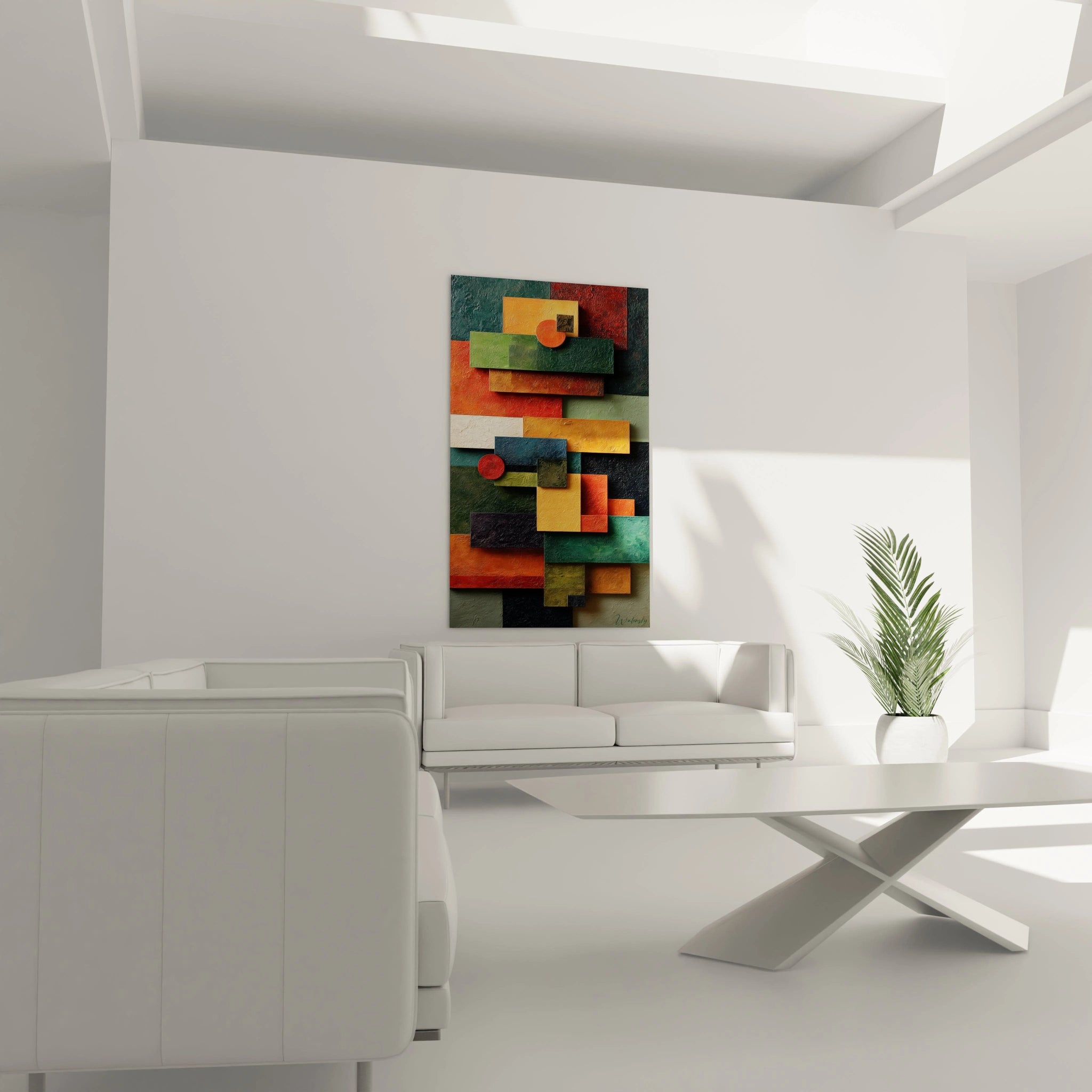 Tableau mural Walensky style abstrait coloré accroché au salon tableau géométrique Bauhaus moderne