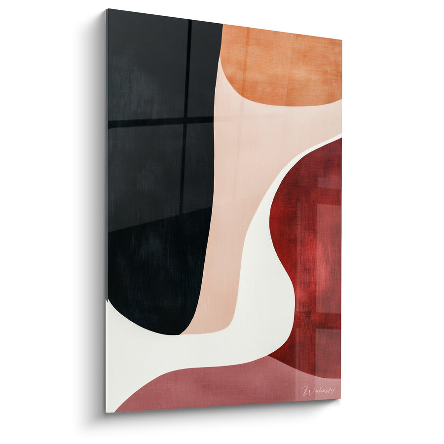 Tableau formes géométriques orange rouge et noir sur fond blanc - Harmonie Moderne - Edition Feng shui Sud-Ouest Terre