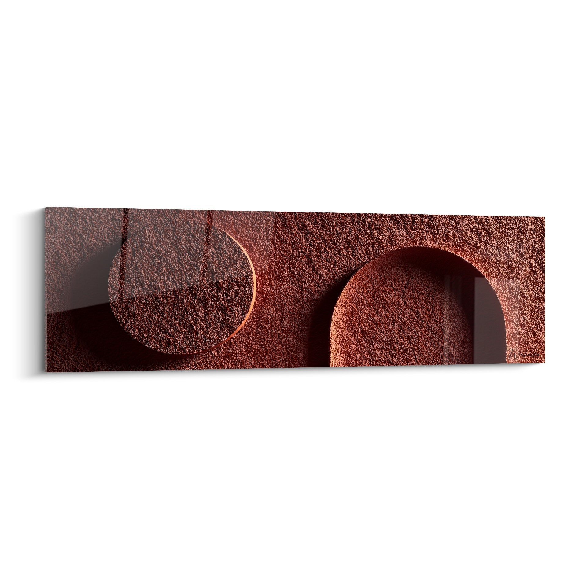 Tableau mural abstrait formes geometriques cercles terre de sienne ocre rouge texture relief feng shui