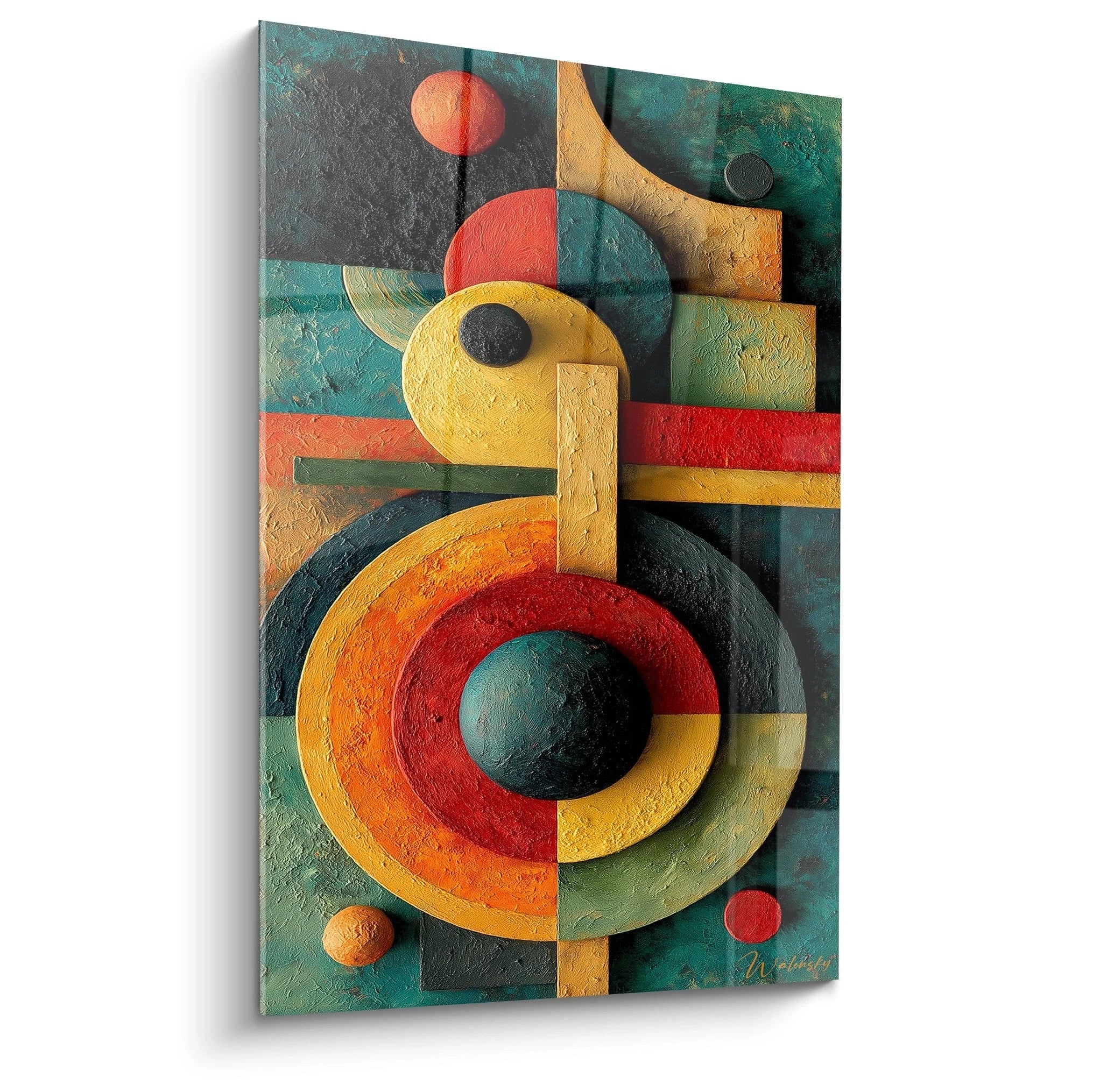 Décor mural Walensky en relief avec formes circulaires texturées et couleurs vives tableau géométrique bauhaus