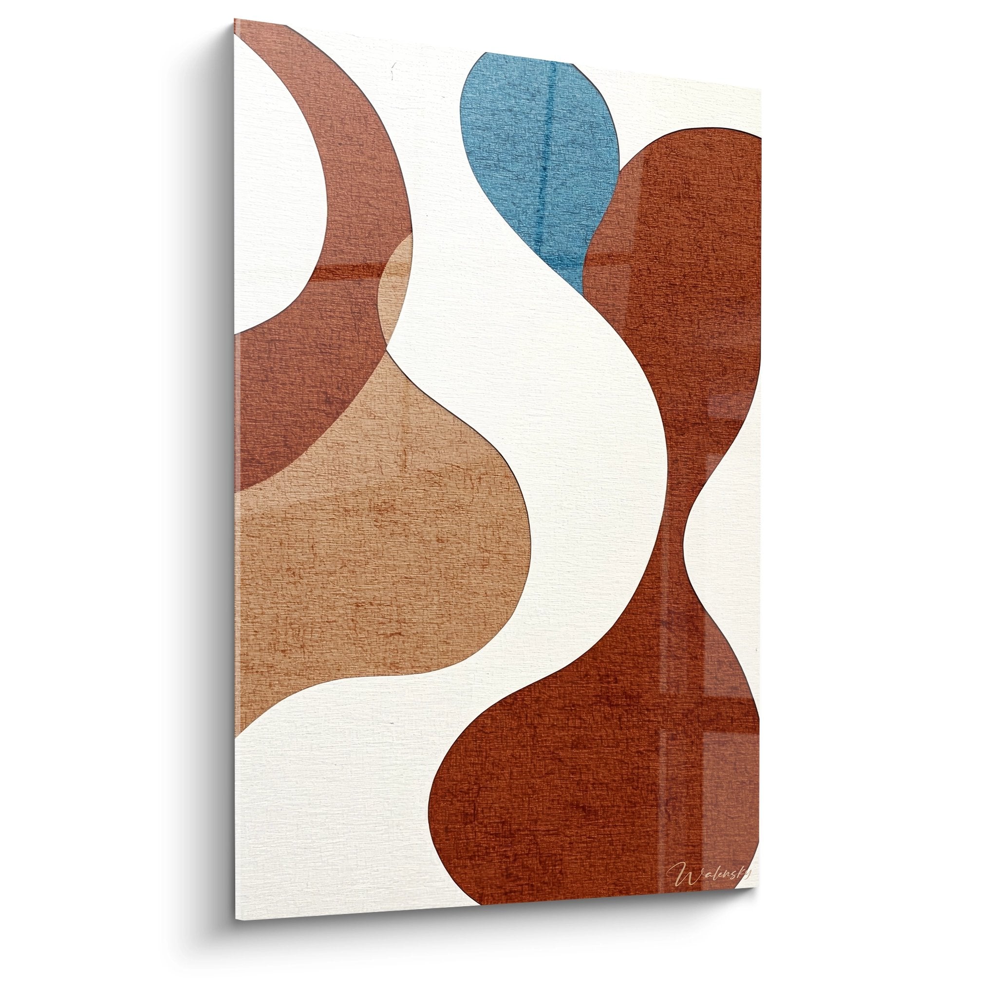 Tableau mural formes organiques abstraites tons terreux et bleu style minimaliste contemporain