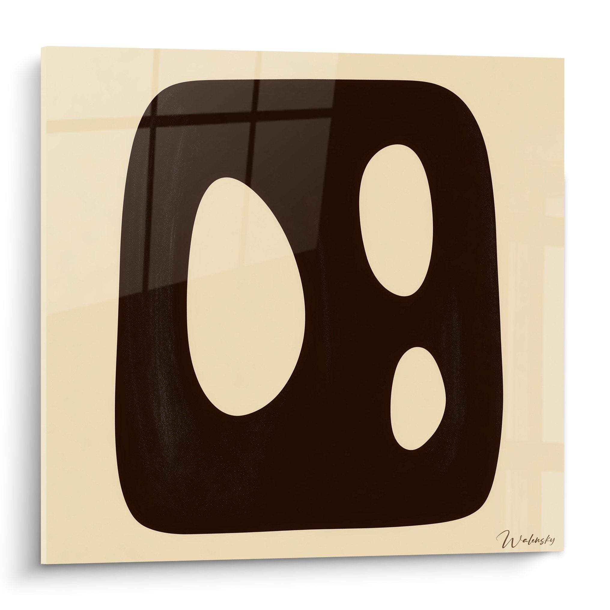 Tableau abstrait trois formes ovales brunes sur fond beige style feng shui minimaliste