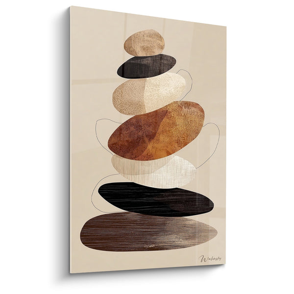 Schilderij gestapelde organische vormen terracotta en beige tinten - Mineraal Evenwicht - Feng shui Center Earth Editie