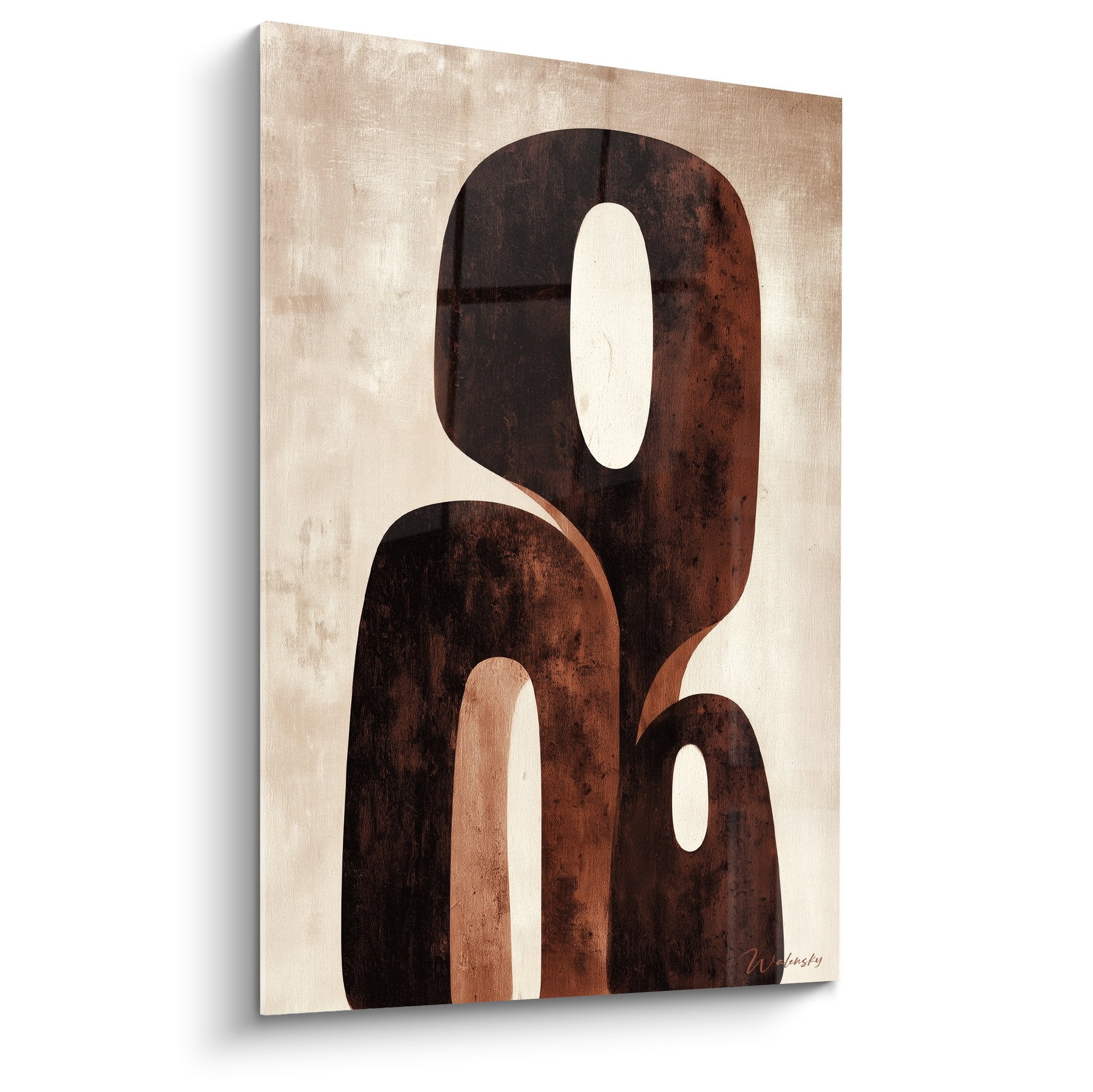 Tableau formes organiques terre cuite beige feng shui centre terre art mural moderne geometrique