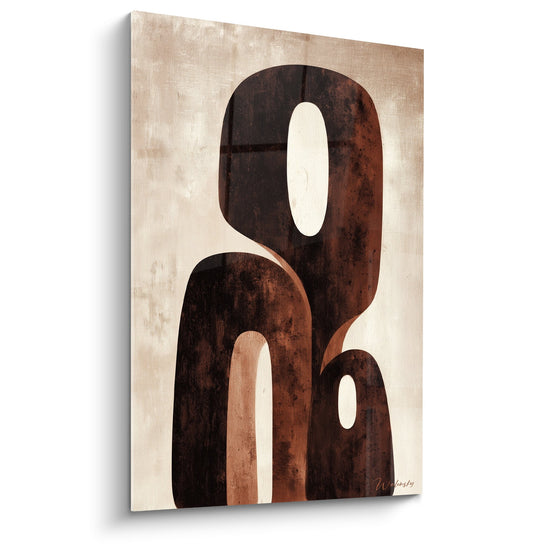 Tableau formes organiques terre cuite beige feng shui centre terre art mural moderne geometrique